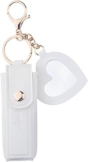 yaozeio Lip Balm Holder Keychain Charm Leather Lipstivk Holder with Mirror Chapstick Holder Key Chain Black White Bag Charms