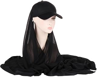 Goodern Premium Hijab with Hat,Lightweight Hijab Head Scarf for Women Adjustable Soft Long Under Scarf Baseball Caps with Undercap Islam Turban Wrap Muslim Fashion Solid Color Chiffon Head Wraps-White