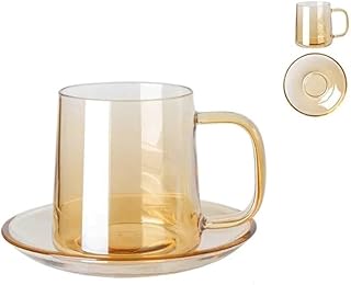 lskdnrufh Coffee Cup 260ML Transparent Glass Home Coffee Cup Office High Beauty Water Cup Cup and Saucer Simple Coffee Cup and Saucer Set Solid Color Mug(Yellow)