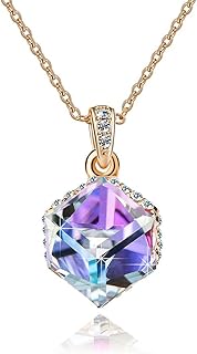 EVEVIC Color Changing Cubic Austrian Crystal Pendant Necklaces for Women 14K Gold Plated Hypoallergenic Jewelry