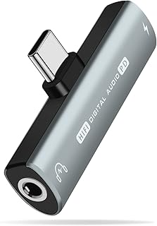 محول وشاحن سماعة راس صوت USB C الى 35 ملم مقبس 2 في 1 هاي فاي مع دونجل شحن سريع 27 واط متوافق جالكسي اس 23 الترا/S22+/A53/نوت 20 بكسل 7/7 برو/6/6 برو/5 رمادي من ازدور