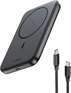 يوجرين ماج سيف باور بانك 5000mAh ، شاحن أيفون لاسلكي مع كابل USB C محمول شحن سريع حزمة بطارية لسلسلة أيفون16 - 12 سامسونج إلخ - فضاء رمادي