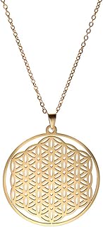 Stainless Steel Flower of Life Necklace Pendant Gold-Plated Chain Jewellery Geometry Accessories Amulet Jewellery