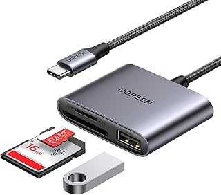 يوجرين قارئ بطاقات SD لايفون 15 برو ماكس محول بطاقة ذاكرة USB C TF مع منفذ USB متوافق مع بطاقة SD/TF/Micro SD لاجهزة M1 M2 ماك بوك/ايباد برو/ايباد اير/سامسونج S23/S22 الترا/هواوي/كاميرا