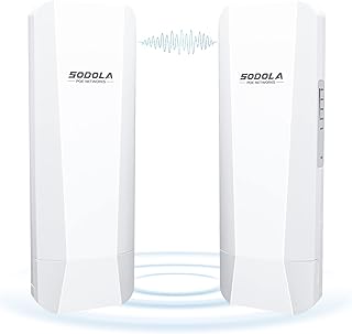 سودولا جسور لاسلكية 450Mbps، 5.8G خارجي CPE نقطة الى نقطة وصول طويلة المدى 2-3 كم مع هوائي عالي الكسب 14DBi، 2 منفذ ايثرنت RJ45، طاقة PoE 24 فولت، جسر واي فاي مقاوم للماء IP65، عبوتان، نطاق ترددي مفرد