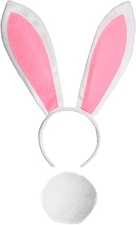 Bunny Ears and tail Set, Plush Easter Rabbit Ears Headband Tail Bunny Halloween Cosplay Costume Accessories