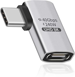 ديوتيك محول USB C بزاوية قائمة 240 واط 90 درجة 40Gbps ذكر الى انثى مع فيديو 8K@60Hz متوافق ثاندربولت 3/4 سويتش ماك بوك برو/اير ايباد وغيرها من الاجهزة النوع قطعتين، فضي