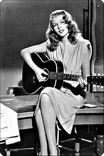 Oedrtqi Rita Hayworth playing guitar in movie Gilda Poster Metal Tin Sign Plaque Man Cave Wall 8x12 Inch Wall Art Decoration