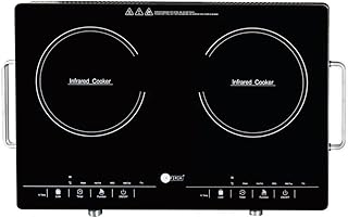 سطح طبخ بالاشعة تحت الحمراء من افريا اليابان (مزدوج) بقوة 3000 واط، شاشة LED مع قفل للاطفال، لوح كريستالي وهيكل من الستانلس ستيل، علامة جي-مارك/ ايسما/ روس واعتماد سي بي، مع كفالة لمدة عامين