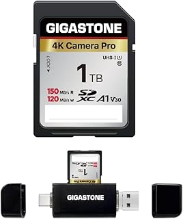 [GIGASTONE] 1TB SDXC Memory Card with USB Type C Card Reader, 4K Pro Camera, Speed up to 150/120MB/s. Compatible with Canon Nikon Sony Camcorder, 4K Video A1 V30 UHS-I, C10