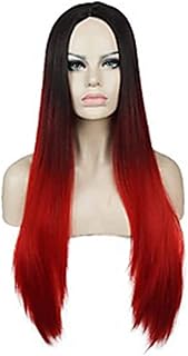 Wigs Human Wigs lace Front Kawaii Wigs Cosplay Wig Carve Long Straight Black and red Gradient in Europe and America