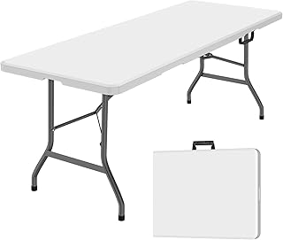 WGCTEK 6 Foot Plastic Folding Table,Portable Picnic Table Outdoor for Camping,Party,Wedding,Picnic,with Lock,Handle - White