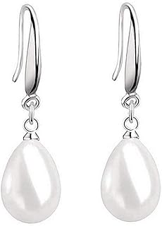 YAXUN 925 Sterling Silver Pearl Earrings For Women White Water-Drop Shape Pearl Drop Dangle Hook Earrings For Ladies Girls Fashion Jewellery Gifts