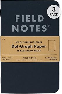 Field Notes 3-Pack Pitch Black Memo Books (3.5" X 5.5"), Dot-Graph, 48 Pages | Thin Pocket Sized EDC Notebook With 90 GSM Paper & Paperback Cover | Work Notebooks For Note Taking | Made in the USA