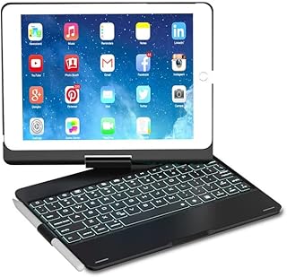 COMP-SA - Rotatable Backlit Keyboard Case for Ipads 5th 6th Gen 2018 Pro 9.7 Wireless Bluetooth Keypad Swivel Case for Ipads Air1 Air2 9.7in (Black)