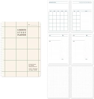 Monolike Checkers 4 Month Study Planner, Green Line - Academic Planner, Weekly & Monthly Planner, Study plan