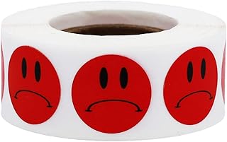 Red Sad Frowny Face Stickers 19.1 mm 0.75 Inch Round 500 Count