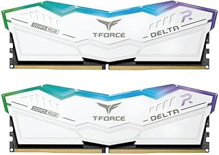 تيم جروب تي فورس دلتا RGB 32GBx2 5600MHz CL36 (مجموعة 64GB) ذاكرة DDR5 للالعاب مع انتل XMP 3.0 وAMD اكسبو، تدعم مزامنة اللوحة الام ARGB (ابيض) - FF4D564G5600HC36BDC01