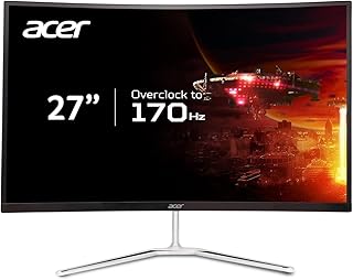 شاشة ألعاب كمبيوتر نيترو منحنية 27 بوصة WQHD 2560×1440 1500R من ايسر AMD فري سينك بريميوم 170Hz 1 مللي ثانية VRB قابل لتثبيت فيسا HDR10 منفذ عرض 1.2 و2 × HDMI 2 EDA270U Pbmiipx LCD أسود