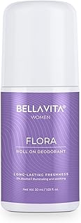 Bella Vita Organic Flora Deo White Antiperspirant Deodorant for Women Long Lasting Freshness 50ml Natural Roll On Under Arms Skin Whitening for Dark Underarms