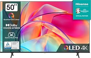 هايسينس تلفزيون ذكي 50 بوصة 4K QLED UHD LCD دولبي فيجن، محسن اللون الطبيعي، نظام تشغيل فيدا U5، يوتيوب، نتفليكس، ديزني بلس، فري فيو بلاي وواي فاي، موديل (50E7KQ)، أسود