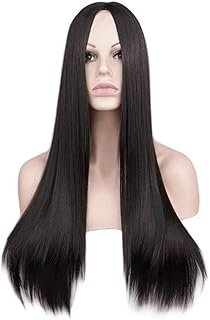 Wigs Carve Long Straight Black Scalp Hair Wigs Synthetic Cosplay Wig Pastel Colorful Costume Wig(Black)