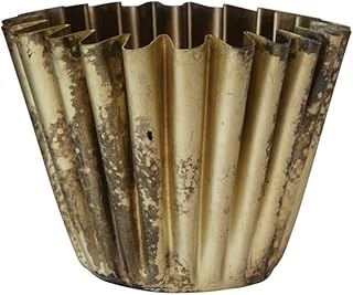 Creative Co-Op Pleated Metal Vase, Antique Brass Finish Planter