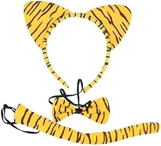 MOTIM 3-Piece Tiger Style Headbands Set with Tail and Bowtie for Cosplay Costume Party Favor