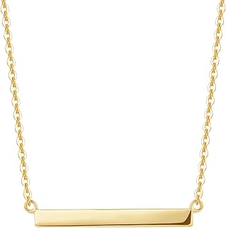 FANCIME 14K Real Solid Gold Bar Necklace High Polished Pendant Horizonal Bar Classic Simple Basic Daily Wear Fine Jewelry for Women 16+2 Extender