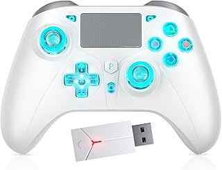 Dinosoo RGB Wireless Controller for PS5 Compatible with Playstation 5|Playstation 4|PC Supports Remap and Adjustable Turbo Controller Full Functions Support 2.4g Adapter - White لا سلكي