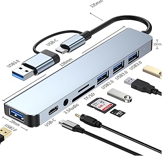 محول USB C متعدد المنافذ 8 في 1 قاعدة شحن × منفذ USB-C صوت 3.5 بطاقة TF/SD 3 منافذ 2.0 3.0 موزع نوع للابتوب