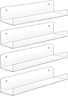 سويي ارفف اكريليك معلقة تثبت على الحائط مقاس 15 انش من 4 قطع، حافظة عرض فانكو بوب، رف كتب الاطفال غير مرئي، رف صور ديكور، رفوف حمام سميكة 5 ملم، عرض 4.75 انش، شفاف