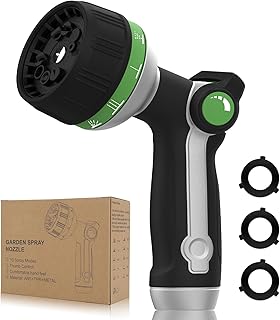 Garden Hose Nozzle Heavy Duty,Metal Water Hose Nozzle with 10 Adjustable Spray Patterns, High Pressure Hose Sprayer Nozzle Thumb Control On Off Valve for Lawn & Plant Watering, Car & Pet Washing