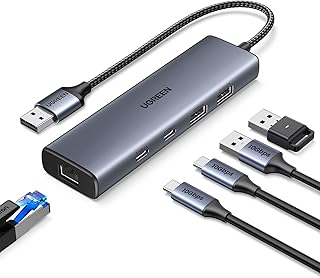 يوجرين محول USB الى ايثرنت 5 في 1 مع 2*USB-C 3.2 10Gbps+1*USB-A 3.2-1*USB-A 2-جيجابت ار جيه 45 ثاندربولت 3-4 دونجل LAN للابتوب وماك بوك برو-اير واكس بي اس فضي