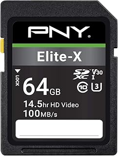 PNY بطاقة ذاكرة فلاش ايليت اكس كلاس 10 U3 V30 SDXC سعة 64GB - 100 ميجابايت/ثانية، الفئة 10، U3، V30، 4K UHD، UHS-I، حجم كامل SD