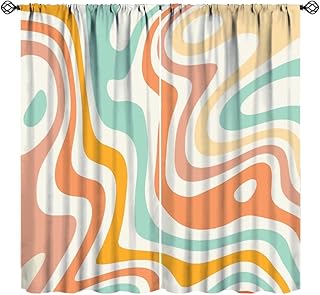 JanJCurt Retro 70s Groovy Curtains, Vintage Funky 60s Aesthetic Trendy Green Teal Orange Spiral Swirl Boho Hippie Print Window Treatments for Living Room Girls Bedroom, 42x54 Inch (No Blackout)