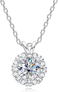 AimiIee Moissanite Necklace 1/2CT D Color VVS1 Clarity Round Brilliant Cut Lab Created Diamond Gold Plated 925 Sterling Silver Pendant for Women with Certificate