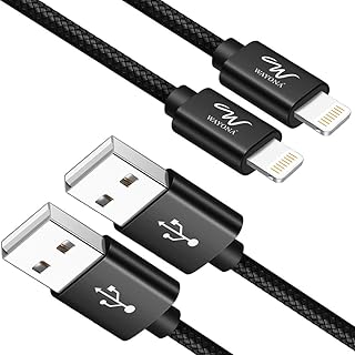 وايونا كيبل شحن ومزامنة بيانات USB مضفر بالنايلون لاجهزة ايفون وايباد اير وايباد ميني وايبود نانو وايبود تاتش (عبوة من قطعتين بطول 3 قدم، اسود)