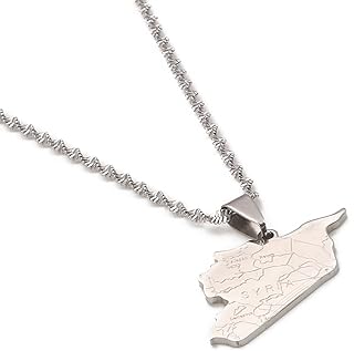 Stainless Steel SYRIA Map Flag Pendant Necklaces Syrians Jewelry