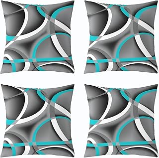 Modern Geometric Throw Pillow Covers 16x16 Inch Set of 4 Teal Blue Gray White Spiral Pillow Cases for Kids Teens Adults Simple Style Abstract Circles Swirls Cushion Covers for Office Car Couch