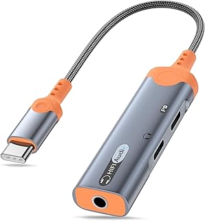 محول USB نوع C الى 3.5 ملم لسماعة الراس والشاحن، 3 في 1 مدخل صوت AUX رقمي تناظري دونغل بي دي 60 واط شحن سريع، متوافق مع ايفون 15 برو ماكس، جالكسي S24 S23 الترا S22 S21 (رمادي)، من نالاكال