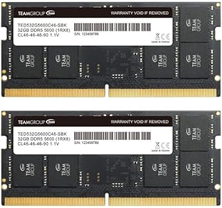 تيم جروب وحدة ذاكرة لاب توب ايليت سوديم DDR5 64GB (32x2GB) 5600Mhz (PC5-44800) CL46 بدون اي سي سي غير مخزنة 1.1 فولت 262 دبوس - TED564G5600C46ADC-S01، سعة 32.0 GB