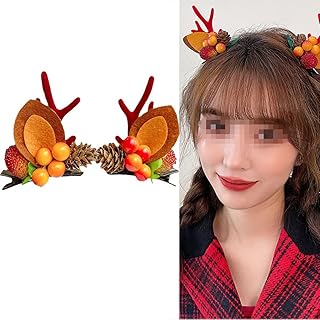 1 Pair Christmas Reindeer Antlers Hair Clips Cute Red Antlers Ears Hair Pins with Pinecone Berry Xmas Party Hair Accessories for Women Girls