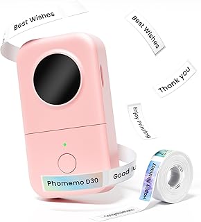 Phomemo D30 Portable Label Printer, Bluetooth Label Printer, Thermal Label Machine, Sticker Machine, Suitable for Storage at Home, Office, Supermarket, Price, Compatible with Android & iOS, Pink