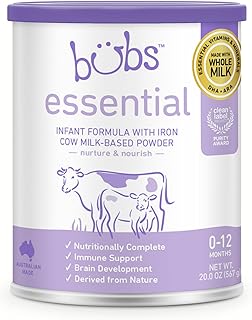 Aussie Bubs Essential Infant Formula, with Iron, Cow Milk-Based Powder, for Infants 0-12 Months, Made with Non-GMO Milk, 20 oz