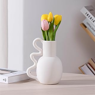 Navaris Dolomite Vase – Decorative Vase Water Jug Design 15.5 x 11 x 19 cm for Fresh Flowers Dried Flowers – Tall Vase Office Living Room Kitchen