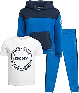 DKNY طقم بدلة رياضية للاولاد - 3 قطع هودي وتي شيرت وسروال رياضي (4-12)