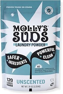 مسحوق غسيل الغسيل عديم الرائحة Molly's Suds | صابون طبيعي للبشرة الحساسة | المكونات المشتقة من الأرض ومقاومة البقع | 120 حمولة موليز سودز