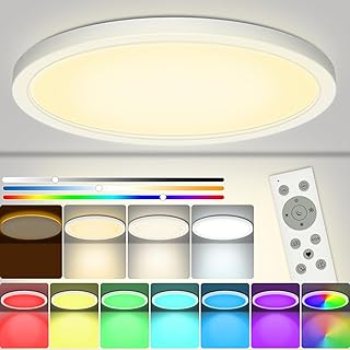 مصباح سقف LED قابل للتعتيم، 25 واط 3200 لومن RGB مع جهاز تحكم عن بعد، ضوء ليلي دافئ 1800 كلفن، لوحة قابلة للتعتيم 3000-6500 كلفن، مقاومة للماء IP54 لغرفة النوم وغرفة الاطفال من سوبن، بولي كربونات