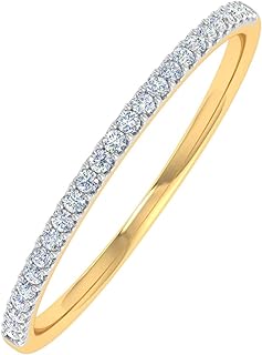 FINEROCK 0.08 Carat (ctw) 10K Gold Round White Diamond Ladies Dainty Anniversary Wedding Stackable Ring